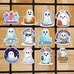 Cute Ghosts Sticker Pack of 12 Vinyl Stickers Waterproof Halloween Sticker Set